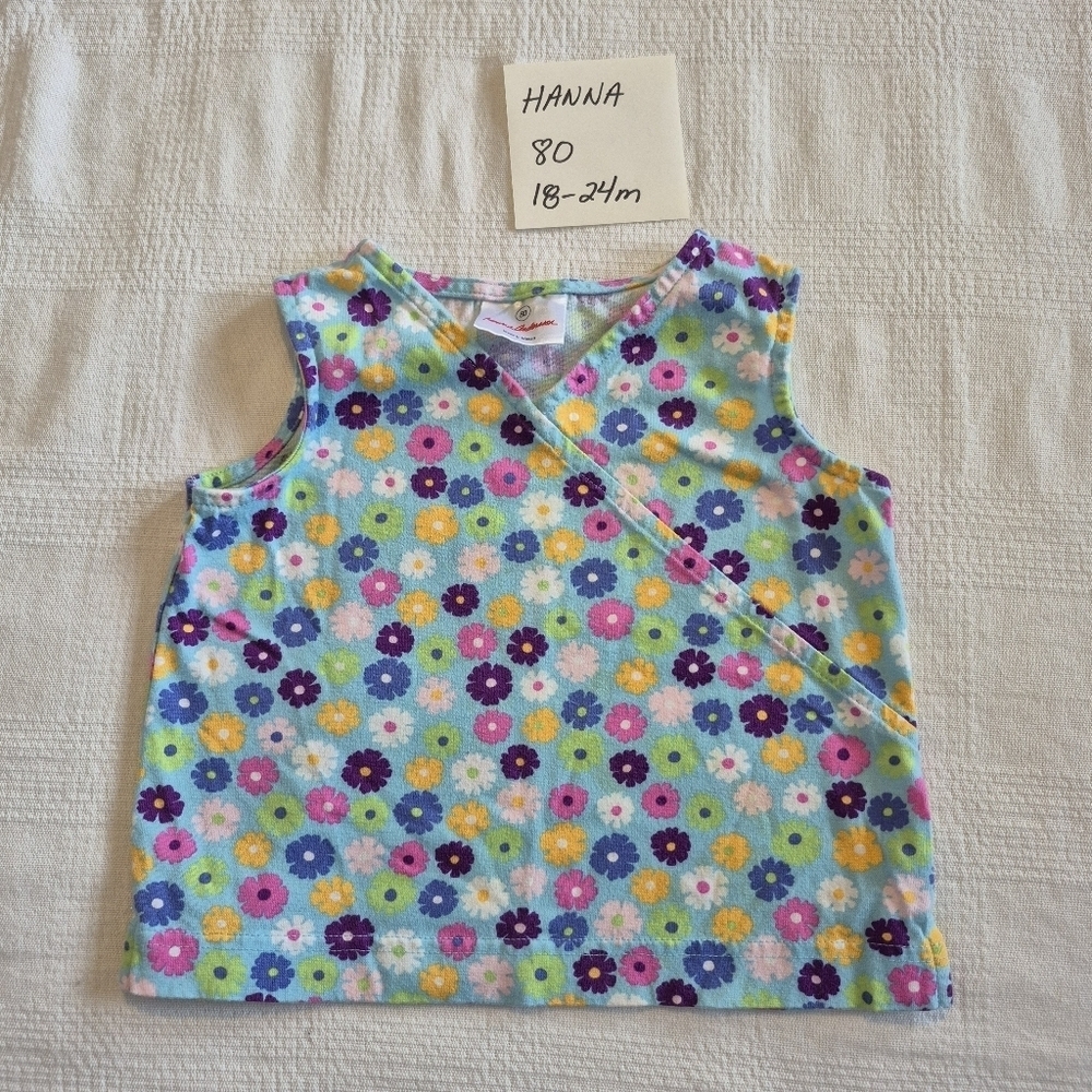 Hanna Andersson girls size 80 or 18-24 months blue floral tank top VGUC